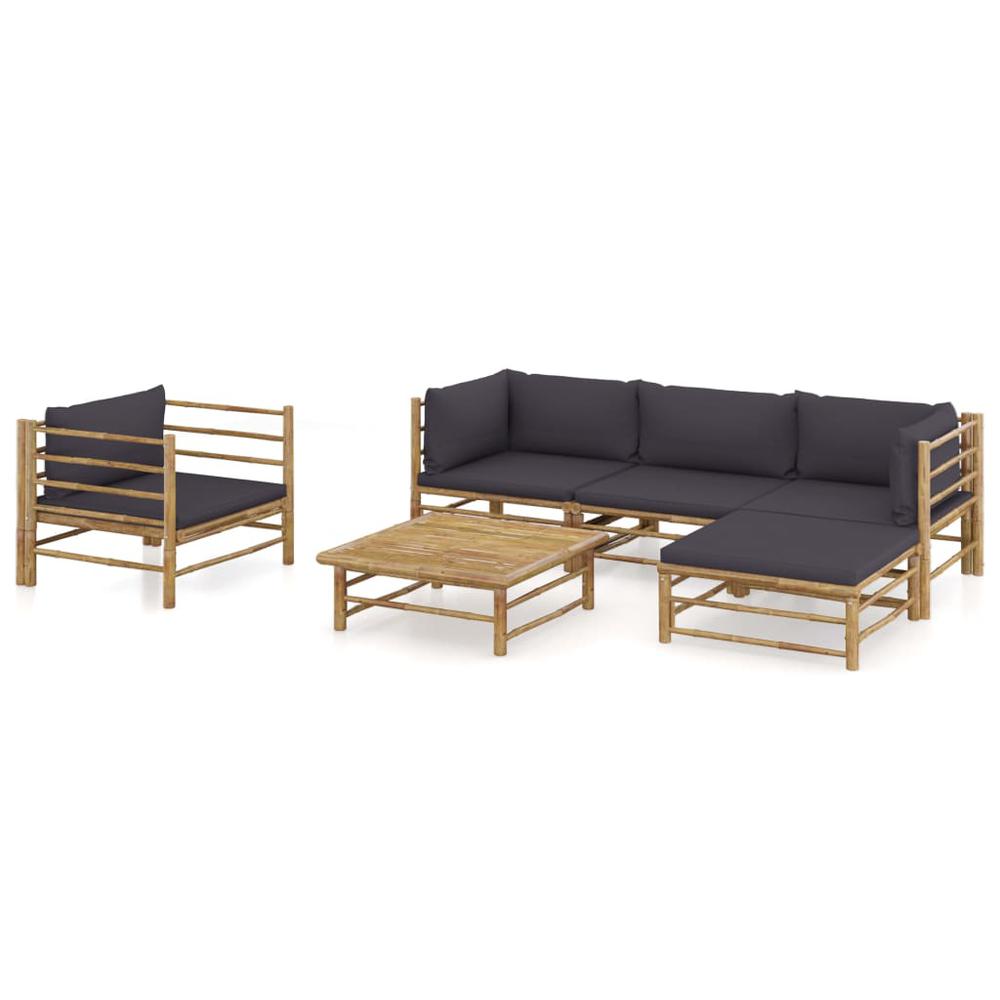vidaXL 6 Piece Garden Lounge Set with Dark Gray Cushions Bamboo 8196. Picture 1