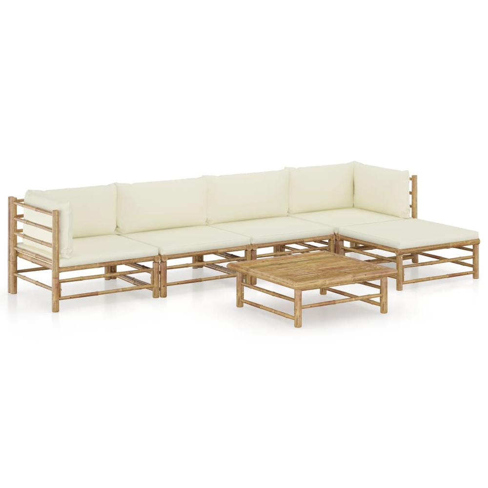 vidaXL 6 Piece Garden Lounge Set with Cream White Cushions Bamboo 8197. Picture 2