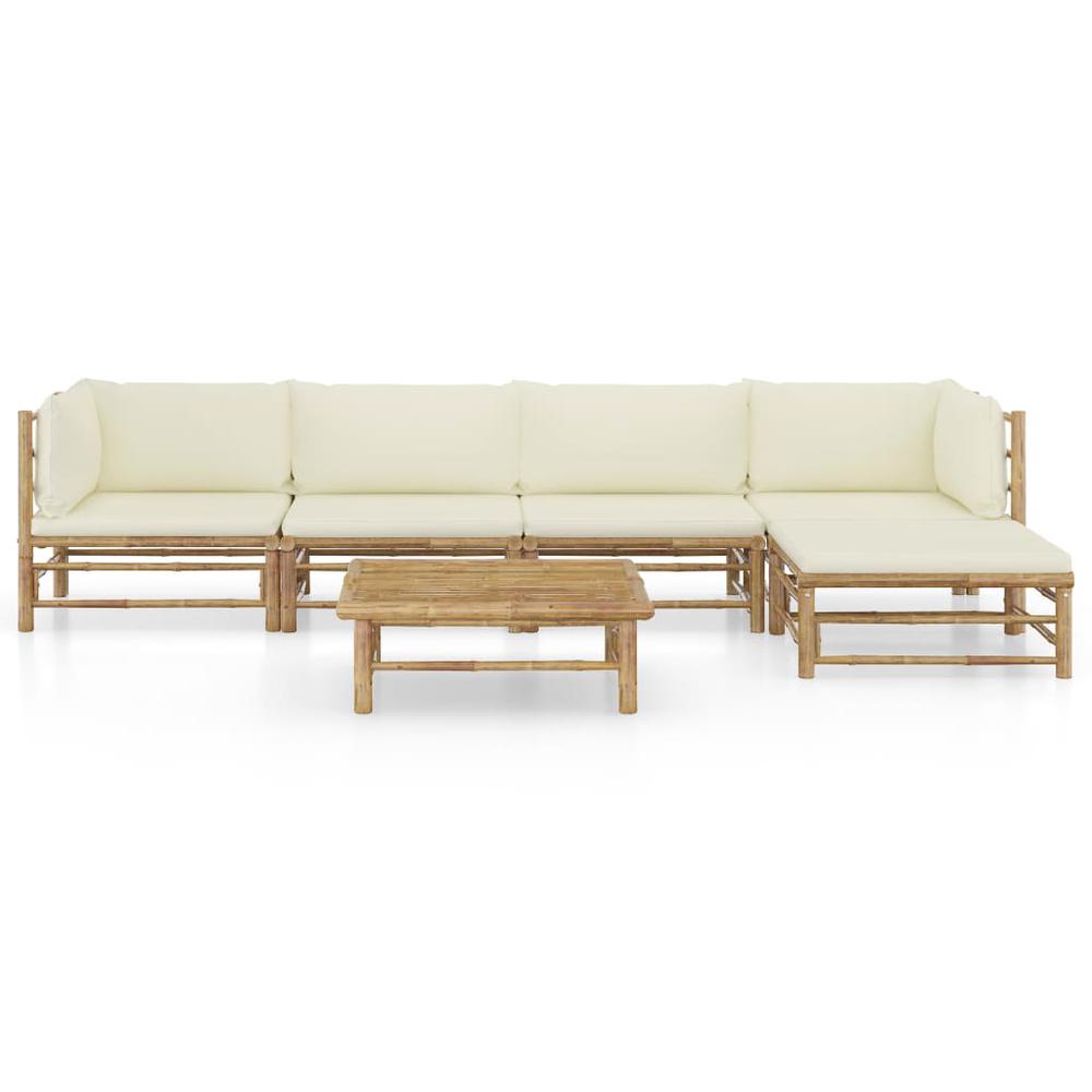 vidaXL 6 Piece Garden Lounge Set with Cream White Cushions Bamboo 8197. Picture 3