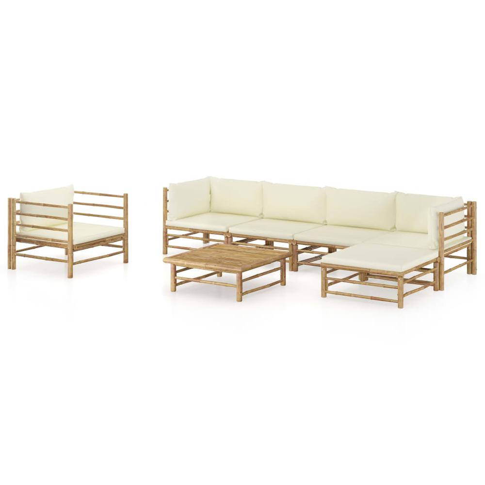 vidaXL 7 Piece Garden Lounge Set with Cream White Cushions Bamboo 8199. The main picture.
