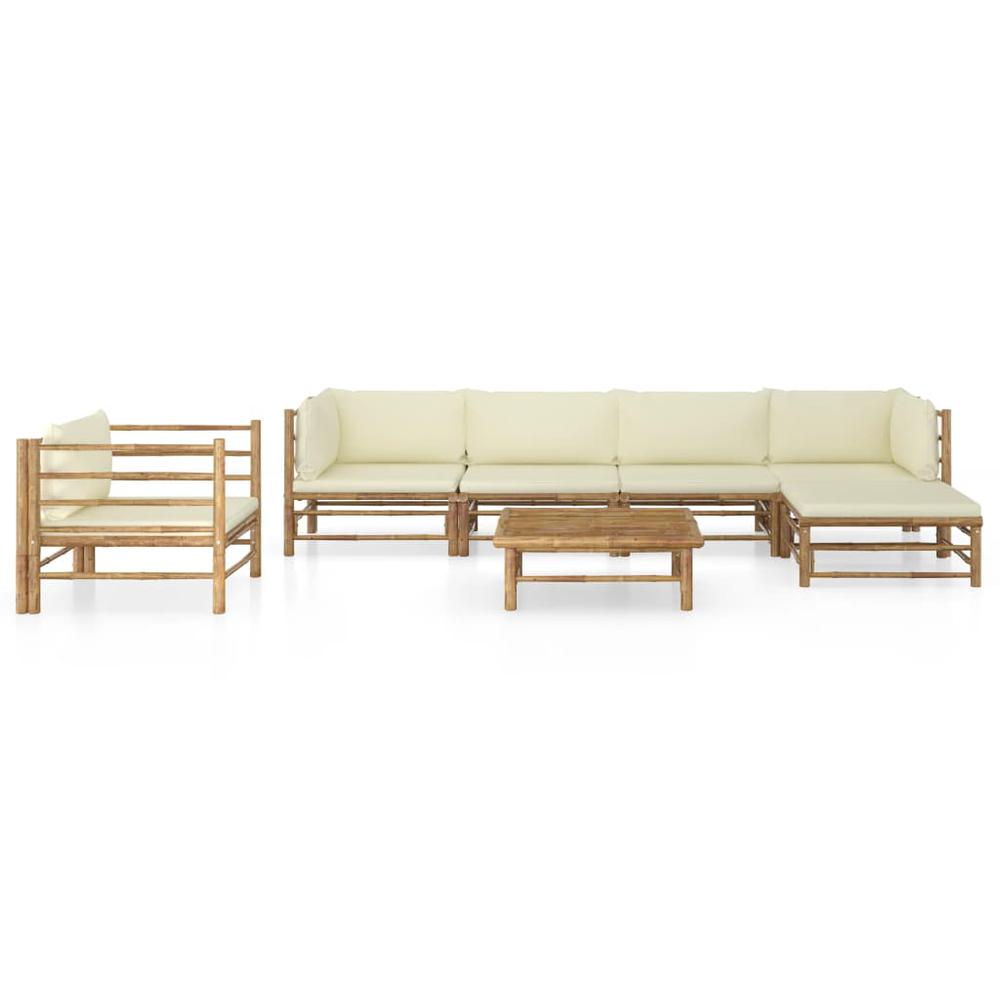 vidaXL 7 Piece Garden Lounge Set with Cream White Cushions Bamboo 8199. Picture 2