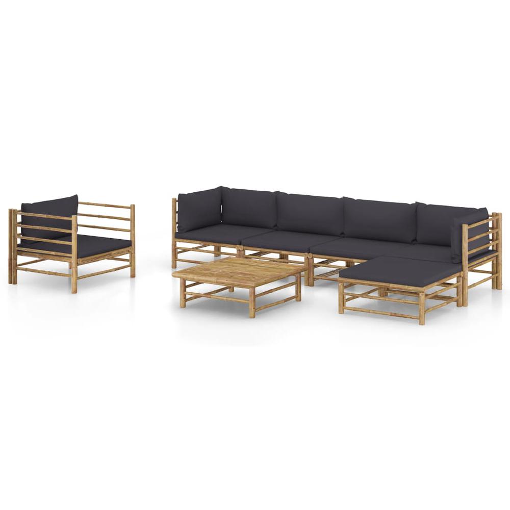 vidaXL 7 Piece Garden Lounge Set with Dark Gray Cushions Bamboo 8200. Picture 1