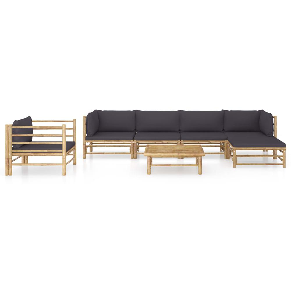 vidaXL 7 Piece Garden Lounge Set with Dark Gray Cushions Bamboo 8200. Picture 2