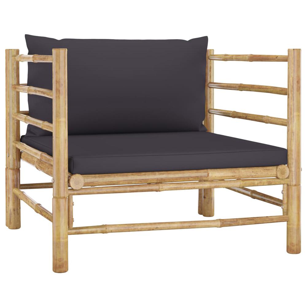 vidaXL 7 Piece Garden Lounge Set with Dark Gray Cushions Bamboo 8200. Picture 9