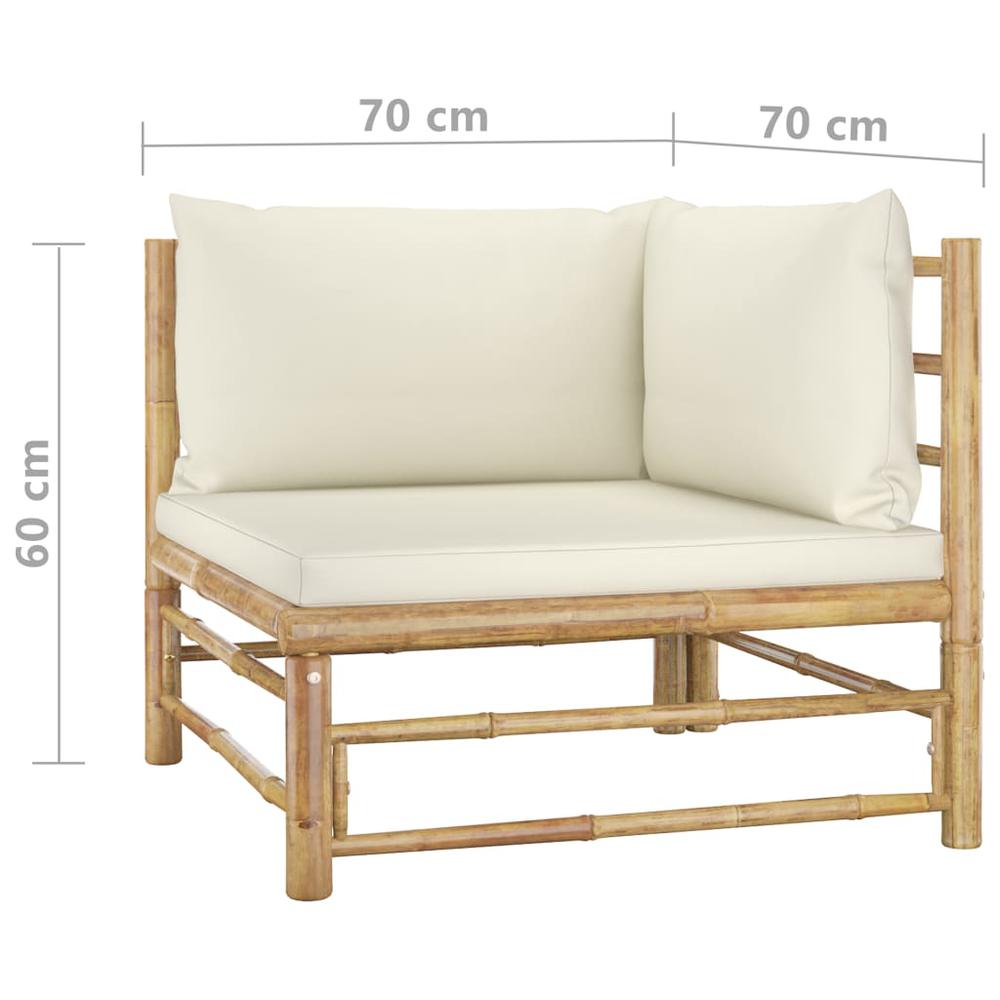 vidaXL 2 Piece Patio Lounge Set with Cream White Cushions Bamboo. Picture 7