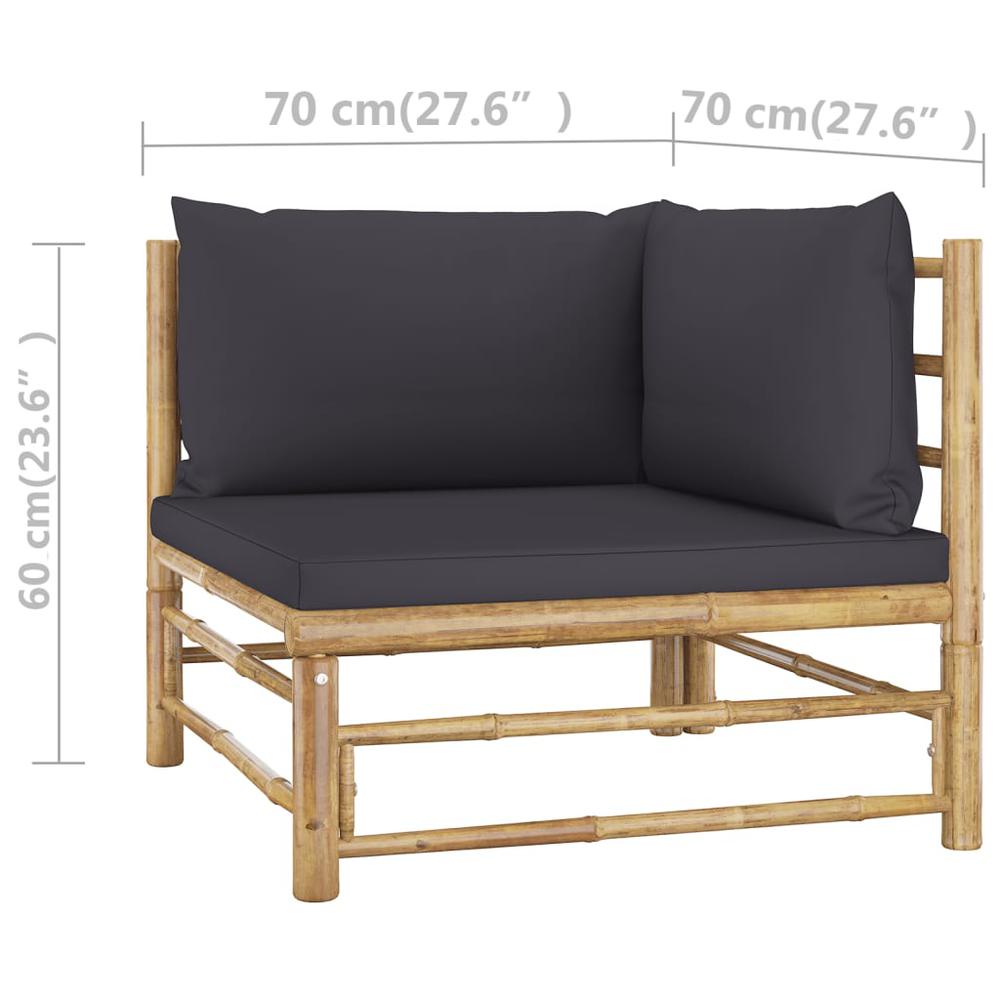 vidaXL 2 Piece Patio Lounge Set with Dark Gray Cushions Bamboo. Picture 7