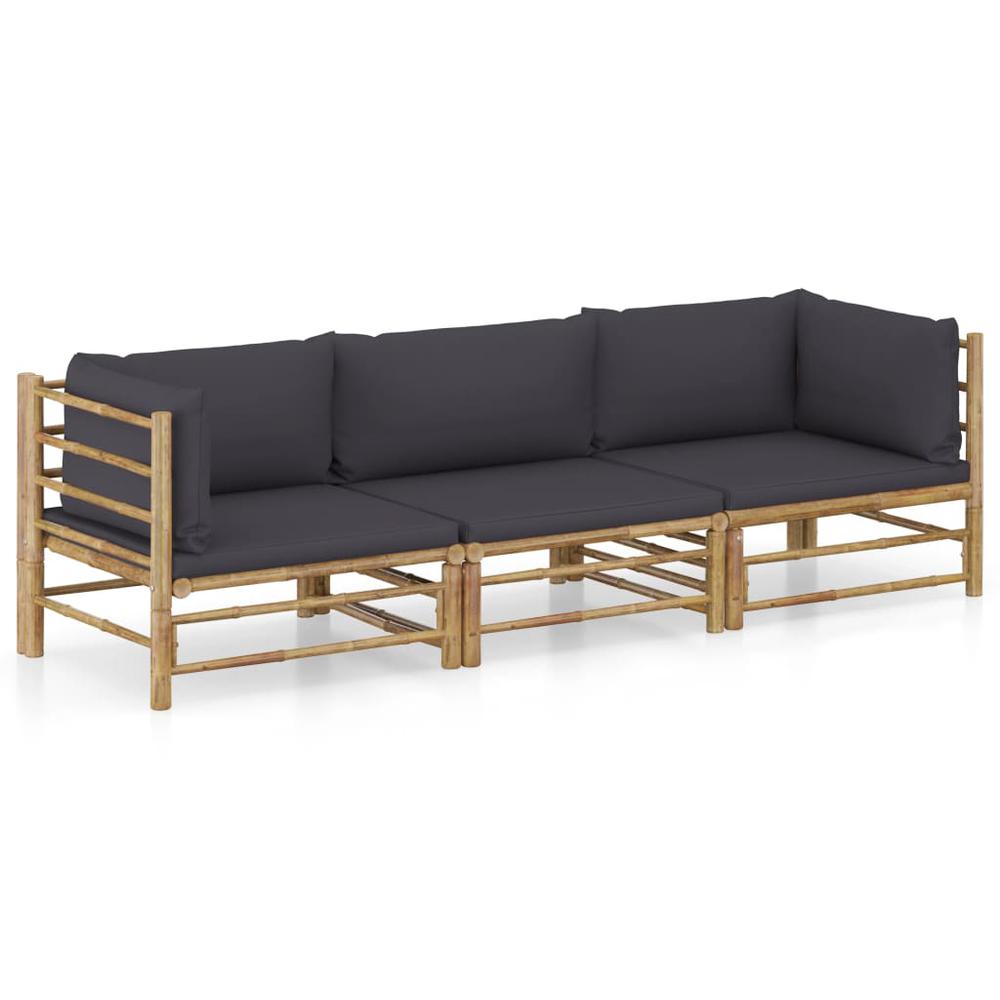 vidaXL 3 Piece Garden Lounge Set with Dark Gray Cushions Bamboo 8204. Picture 1