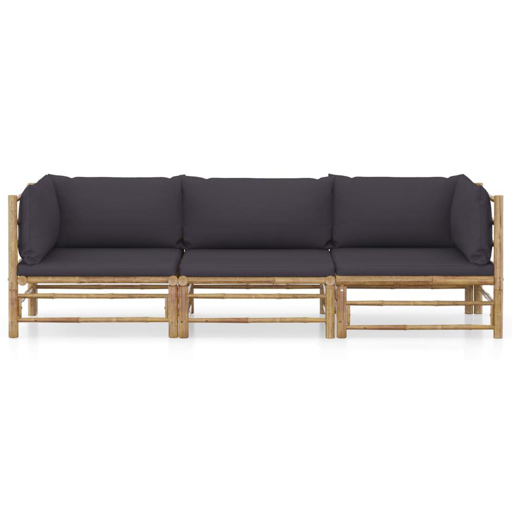 vidaXL 3 Piece Garden Lounge Set with Dark Gray Cushions Bamboo 8204. Picture 2