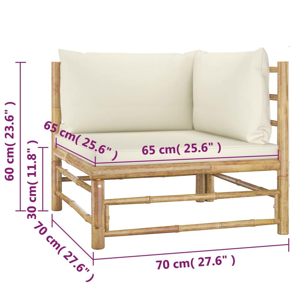 vidaXL 4 Piece Patio Lounge Set with Cream White Cushions Bamboo. Picture 7