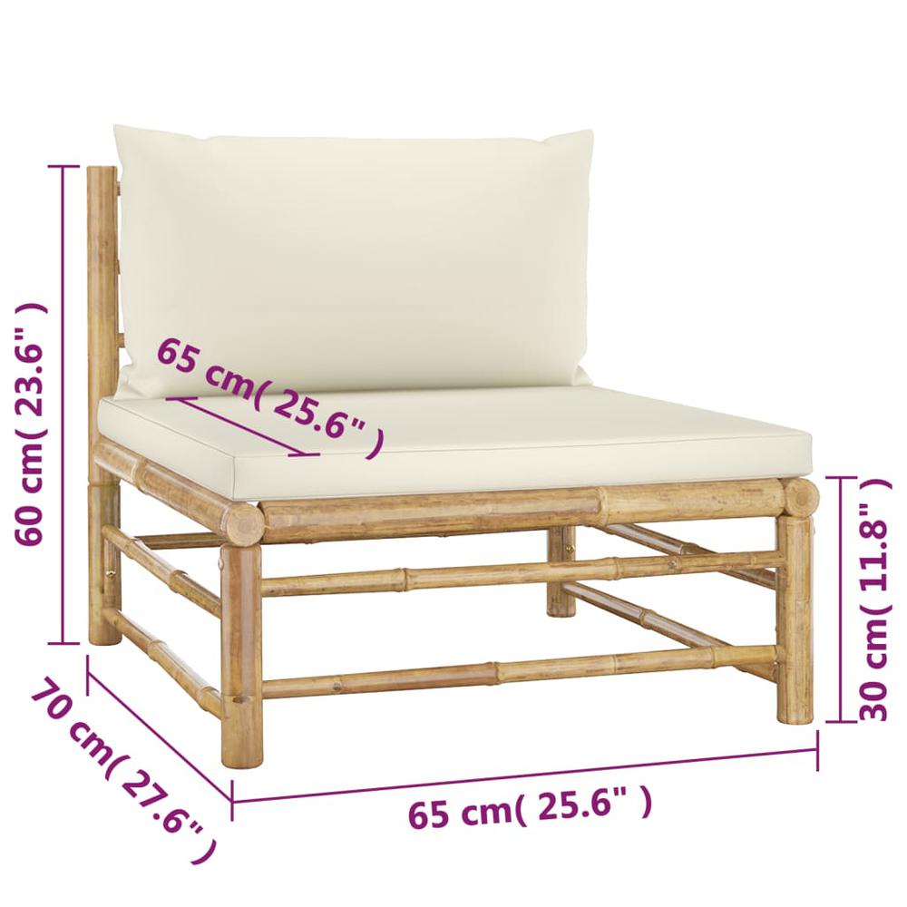 vidaXL 4 Piece Patio Lounge Set with Cream White Cushions Bamboo. Picture 8