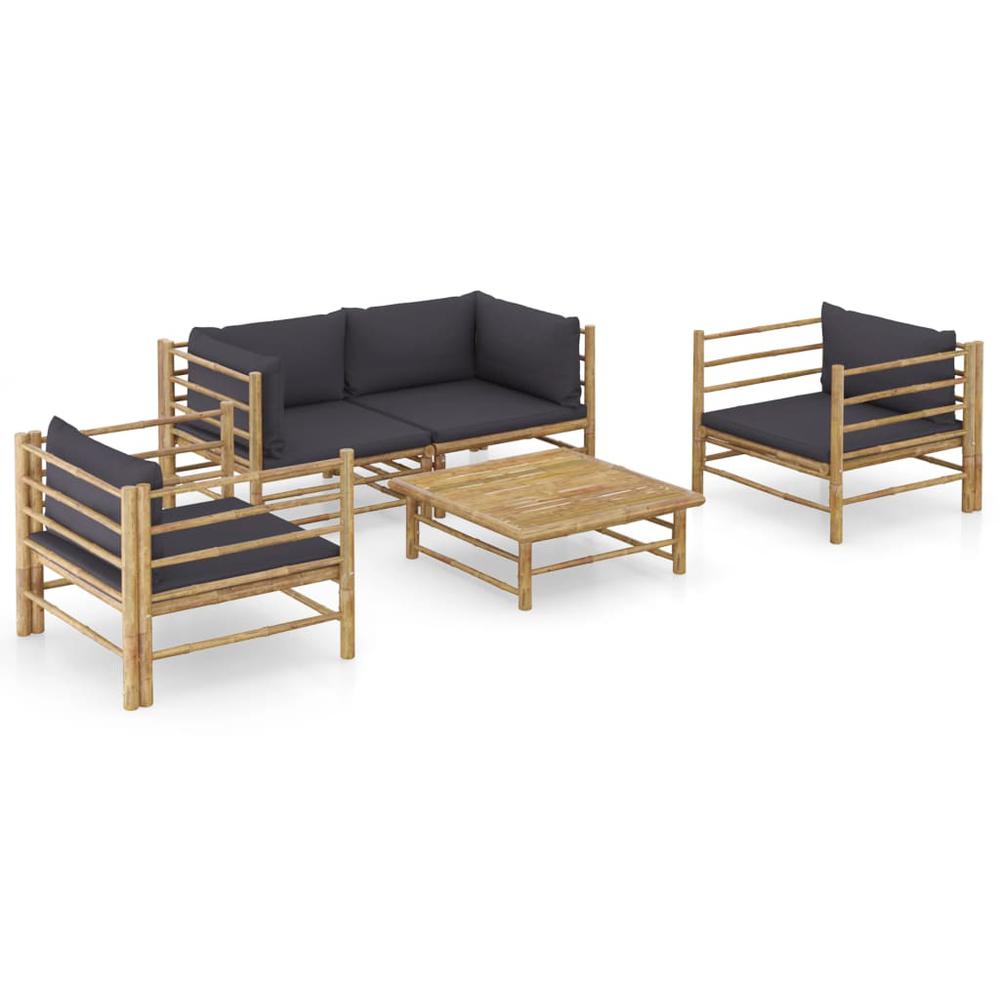vidaXL 5 Piece Garden Lounge Set with Dark Gray Cushions Bamboo 8208. The main picture.
