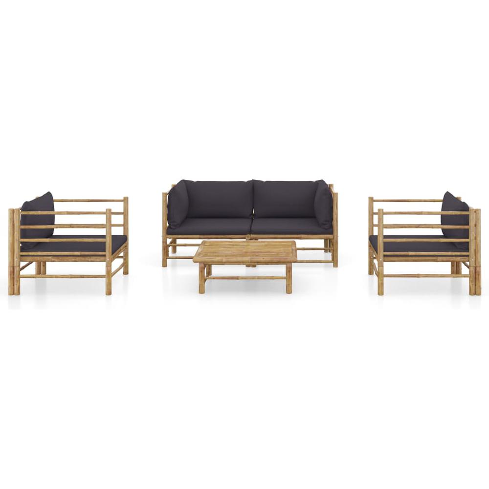 vidaXL 5 Piece Garden Lounge Set with Dark Gray Cushions Bamboo 8208. Picture 2