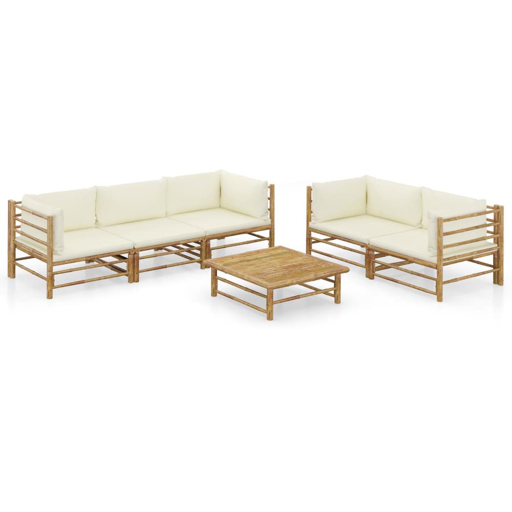 vidaXL 6 Piece Garden Lounge Set with Cream White Cushions Bamboo 8209. Picture 1