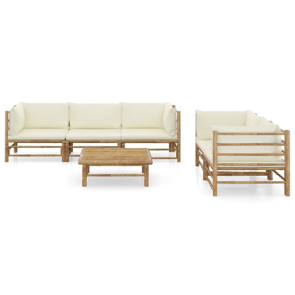 vidaXL 6 Piece Garden Lounge Set with Cream White Cushions Bamboo 8209. Picture 2