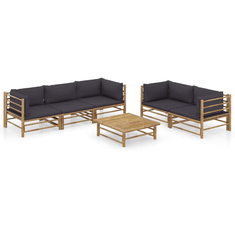 vidaXL 6 Piece Garden Lounge Set with Dark Gray Cushions Bamboo 8210. Picture 1