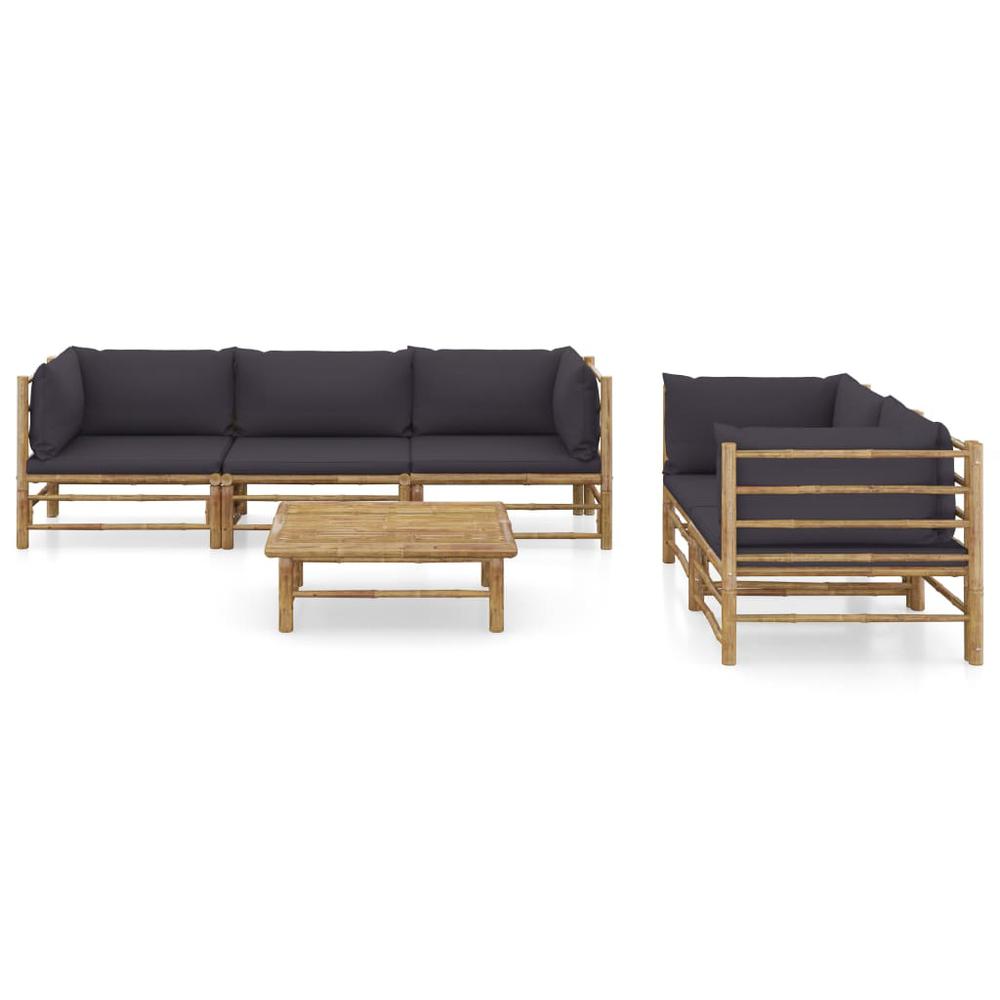 vidaXL 6 Piece Garden Lounge Set with Dark Gray Cushions Bamboo 8210. Picture 2