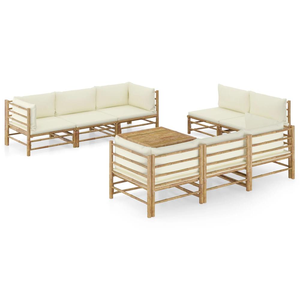 vidaXL 9 Piece Garden Lounge Set with Cream White Cushions Bamboo 8211. Picture 1