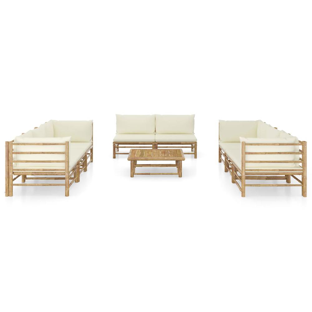 vidaXL 9 Piece Garden Lounge Set with Cream White Cushions Bamboo 8211. Picture 2