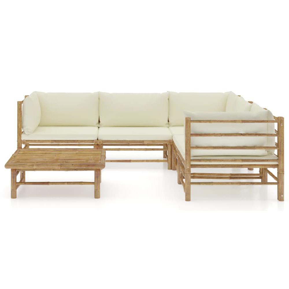 vidaXL 6 Piece Garden Lounge Set with Cream White Cushions Bamboo 8213. Picture 2