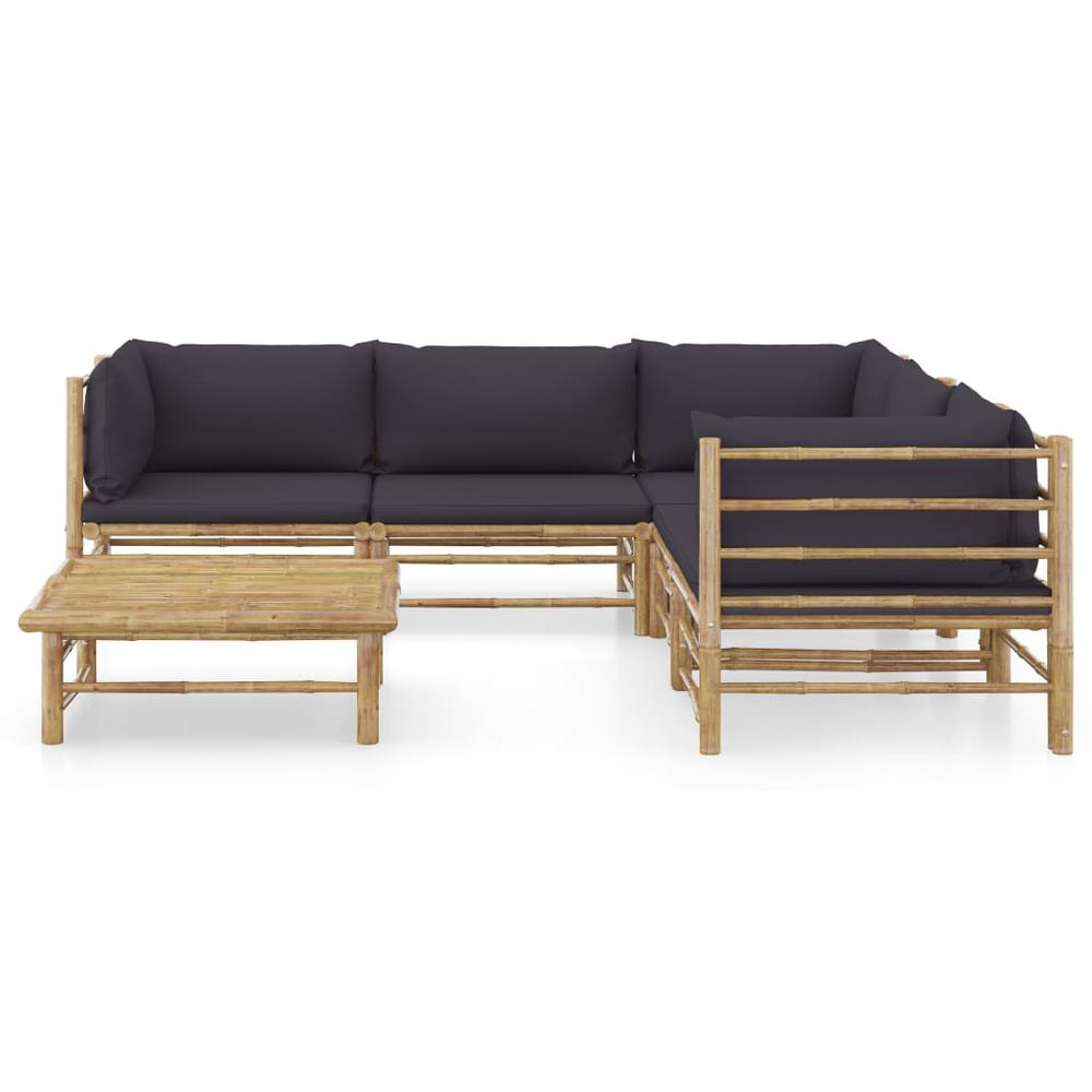 vidaXL 6 Piece Garden Lounge Set with Dark Gray Cushions Bamboo 8214. Picture 2