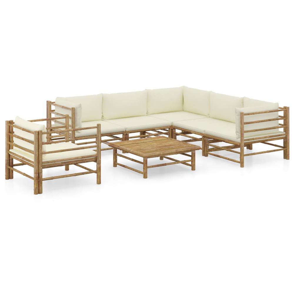 vidaXL 7 Piece Garden Lounge Set with Cream White Cushions Bamboo 8215. Picture 1