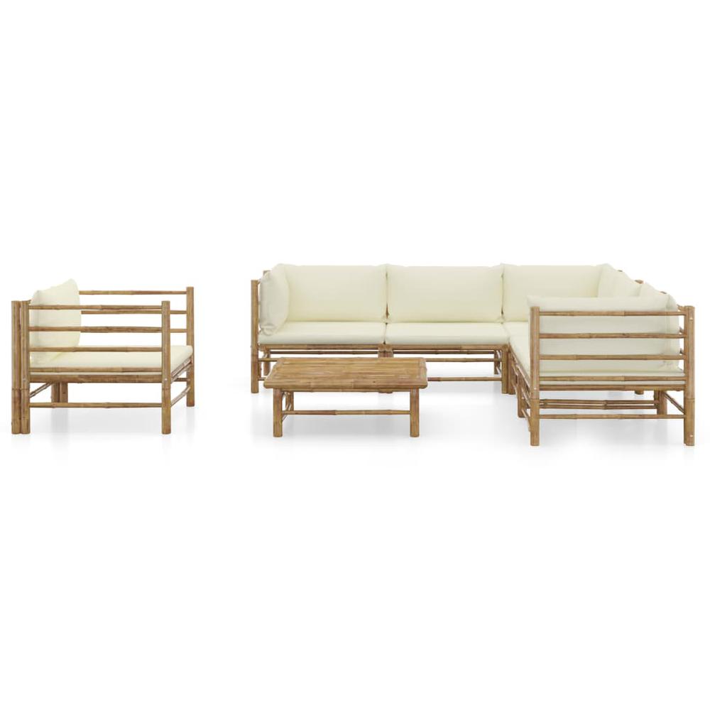vidaXL 7 Piece Garden Lounge Set with Cream White Cushions Bamboo 8215. Picture 2