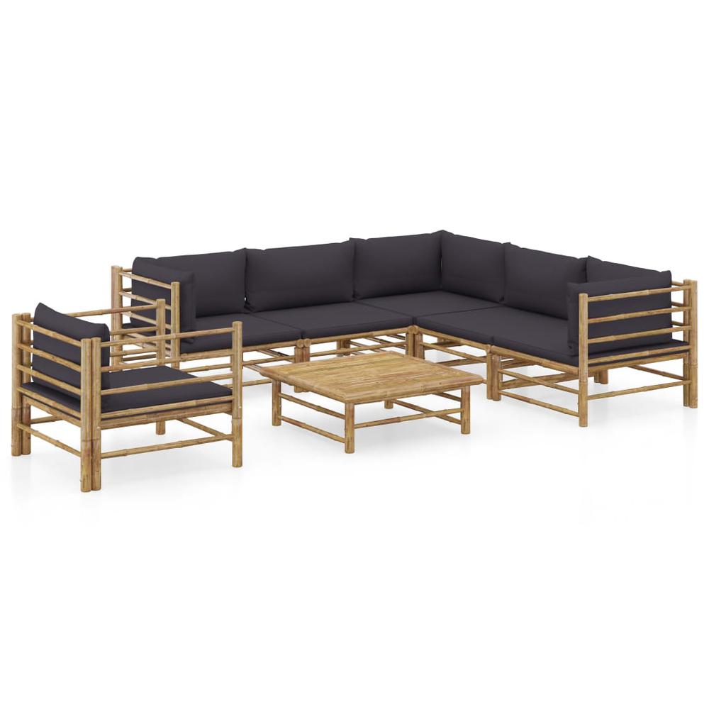 vidaXL 7 Piece Garden Lounge Set with Dark Gray Cushions Bamboo 8216. Picture 1