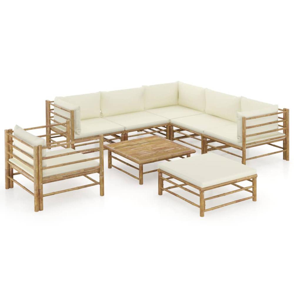 vidaXL 8 Piece Garden Lounge Set with Cream White Cushions Bamboo 8217. Picture 1