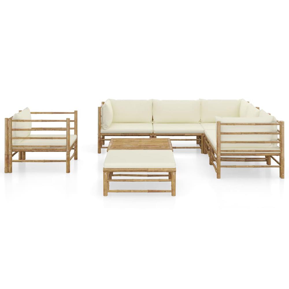 vidaXL 8 Piece Garden Lounge Set with Cream White Cushions Bamboo 8217. Picture 2