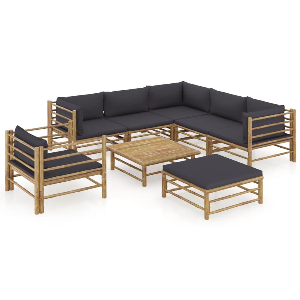 vidaXL 8 Piece Garden Lounge Set with Dark Gray Cushions Bamboo 8218. Picture 1