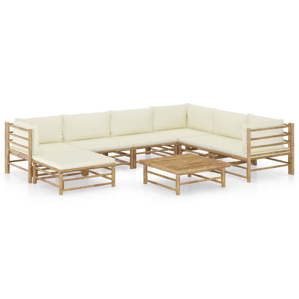 vidaXL 8 Piece Garden Lounge Set with Cream White Cushions Bamboo 8219. Picture 1