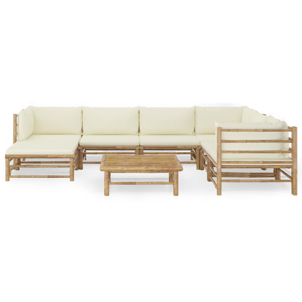 vidaXL 8 Piece Garden Lounge Set with Cream White Cushions Bamboo 8219. Picture 2