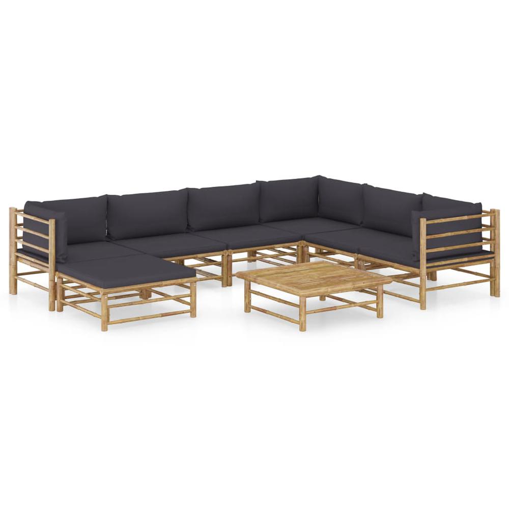 vidaXL 8 Piece Garden Lounge Set with Dark Gray Cushions Bamboo 8220. Picture 1
