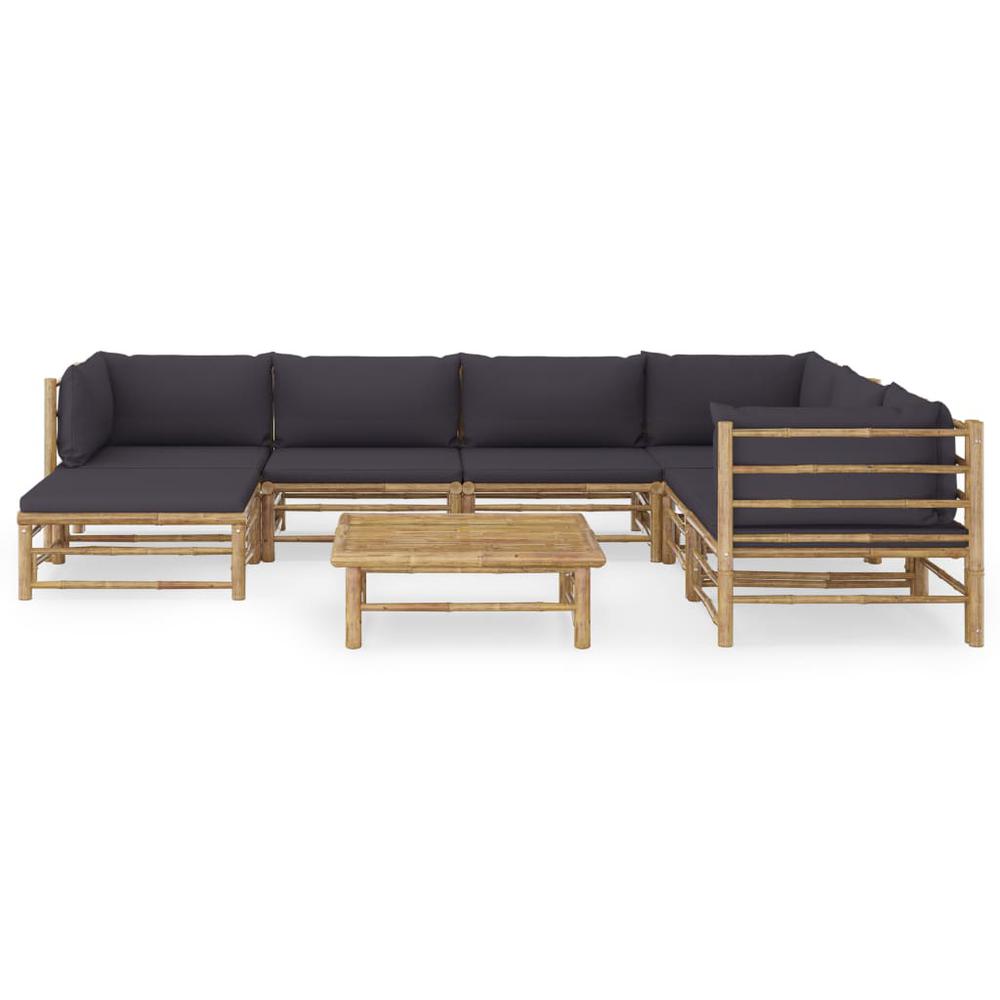 vidaXL 8 Piece Garden Lounge Set with Dark Gray Cushions Bamboo 8220. Picture 2