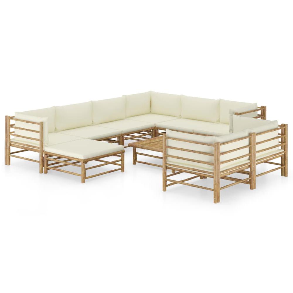 vidaXL 10 Piece Garden Lounge Set with Cream White Cushions Bamboo 8221. Picture 1