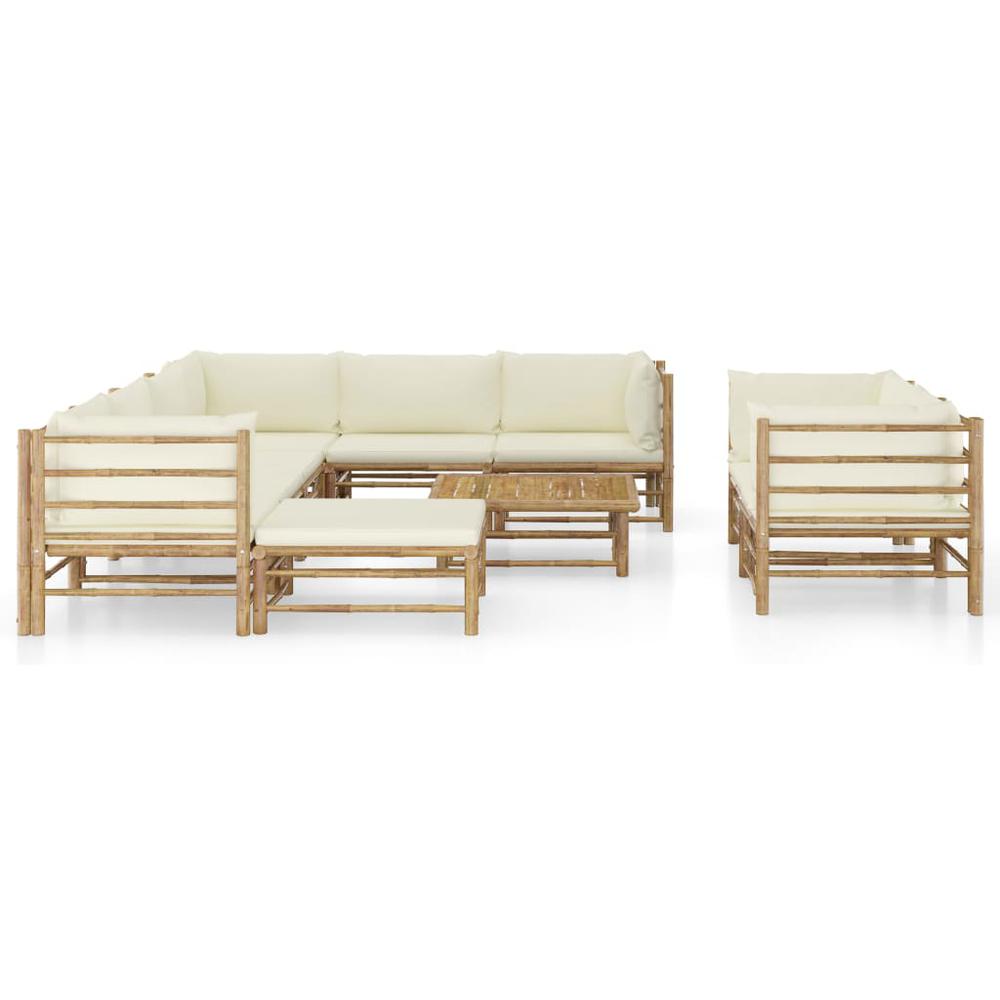 vidaXL 10 Piece Garden Lounge Set with Cream White Cushions Bamboo 8221. Picture 2