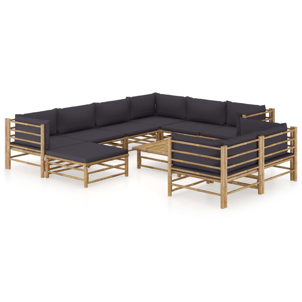 vidaXL 10 Piece Garden Lounge Set with Dark Gray Cushions Bamboo 8222. Picture 1
