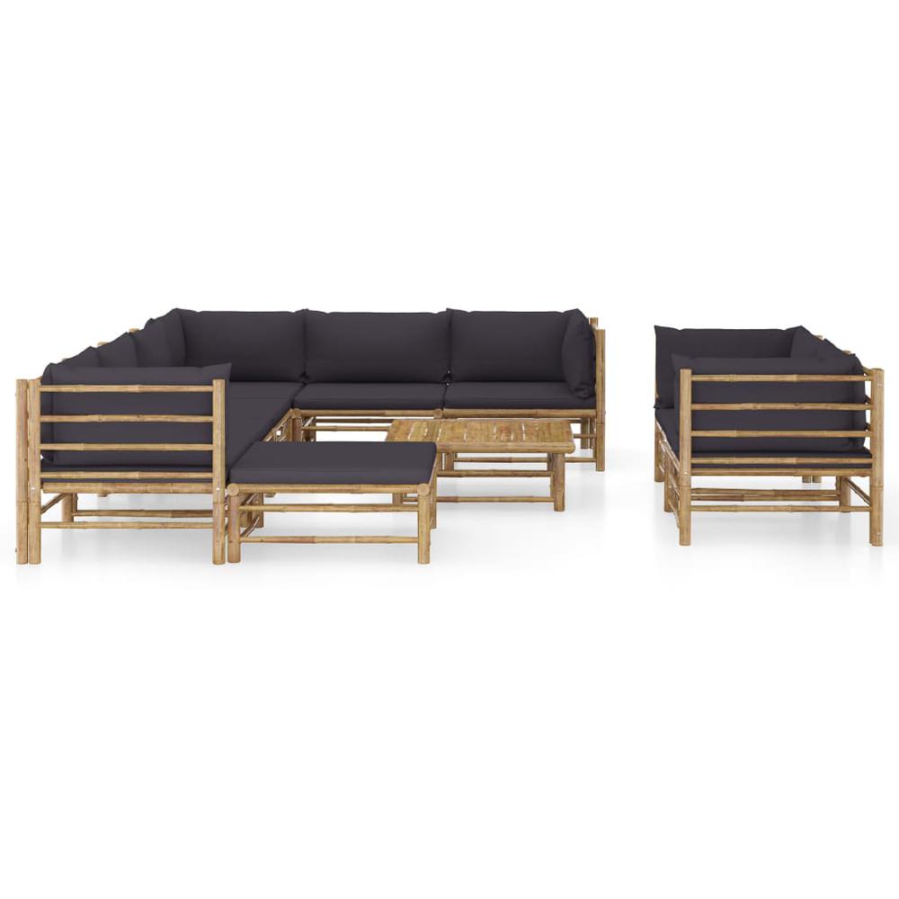 vidaXL 10 Piece Garden Lounge Set with Dark Gray Cushions Bamboo 8222. Picture 2