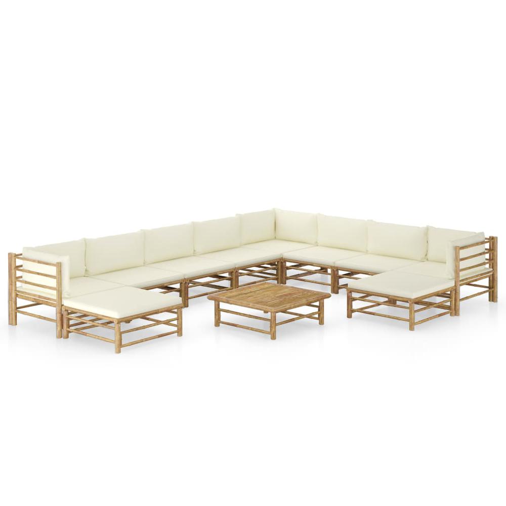 vidaXL 11 Piece Garden Lounge Set with Cream White Cushions Bamboo 8223. The main picture.