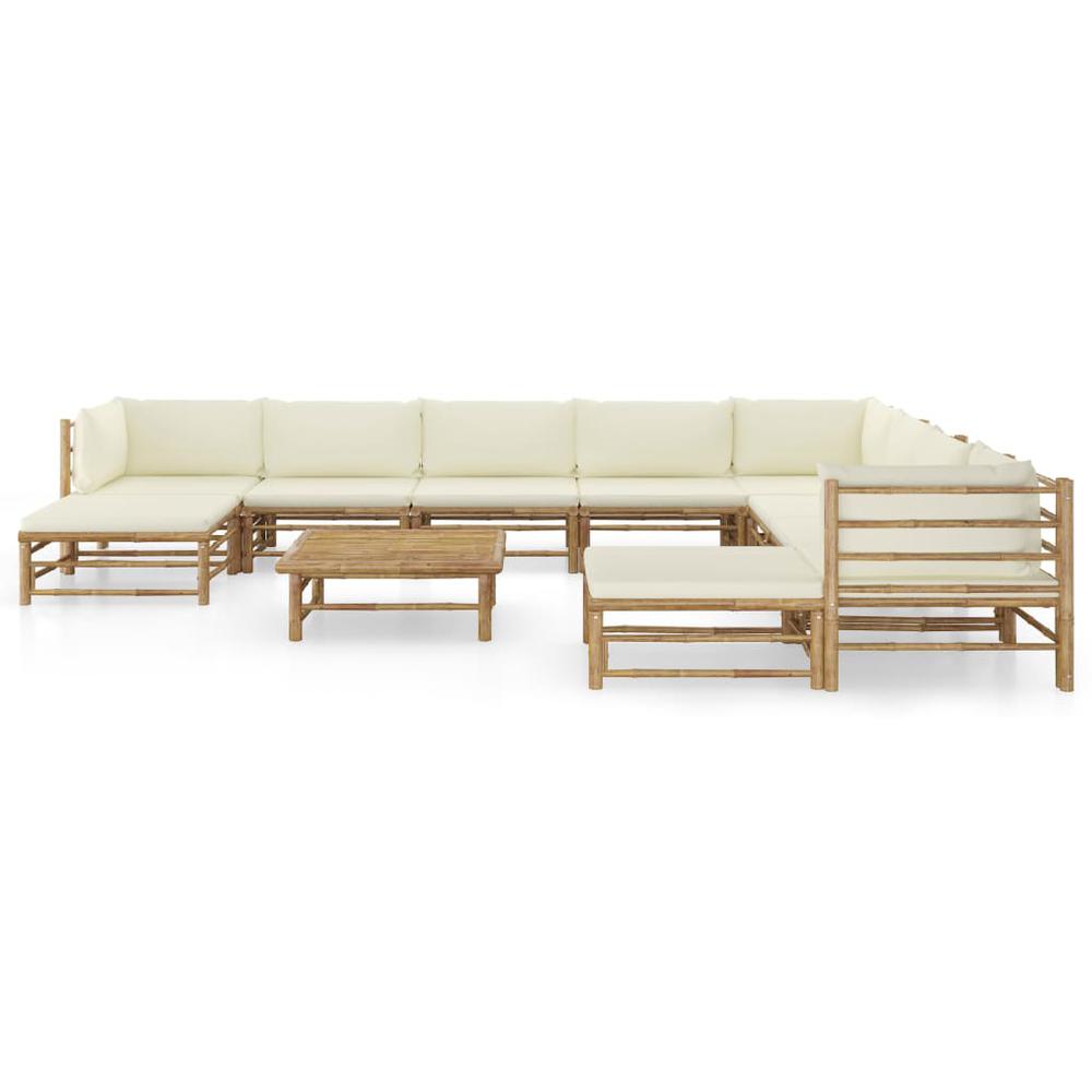 vidaXL 11 Piece Garden Lounge Set with Cream White Cushions Bamboo 8223. Picture 2