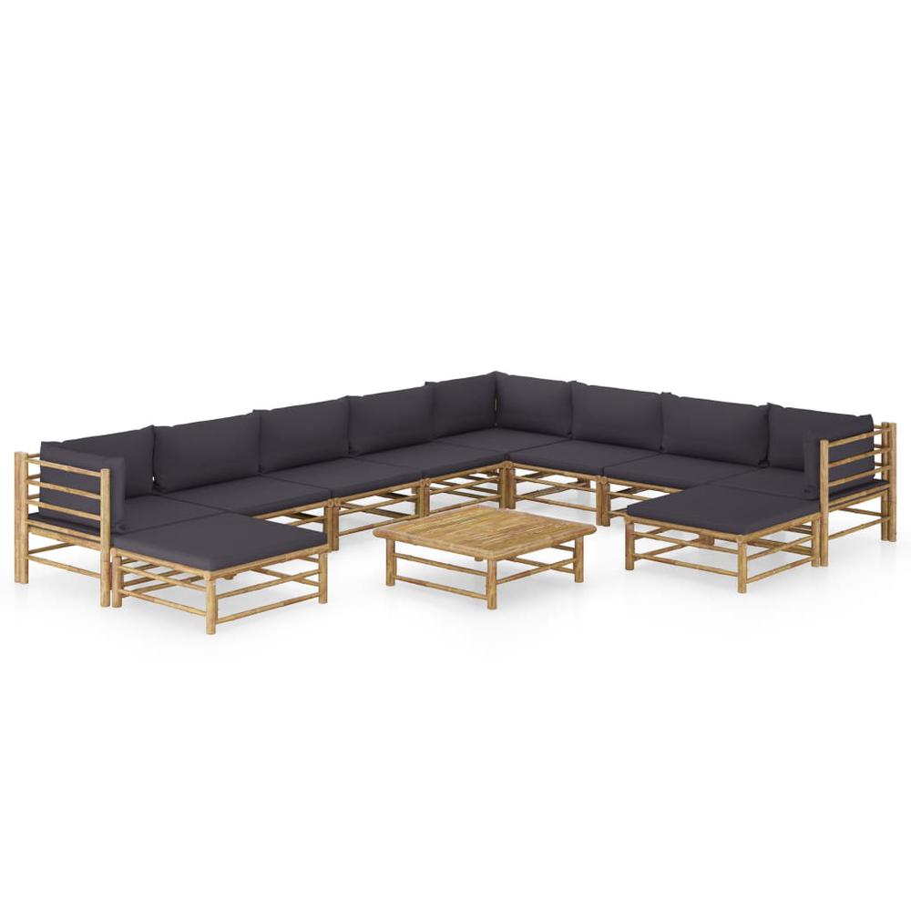 vidaXL 11 Piece Garden Lounge Set with Dark Gray Cushions Bamboo 8224. Picture 1