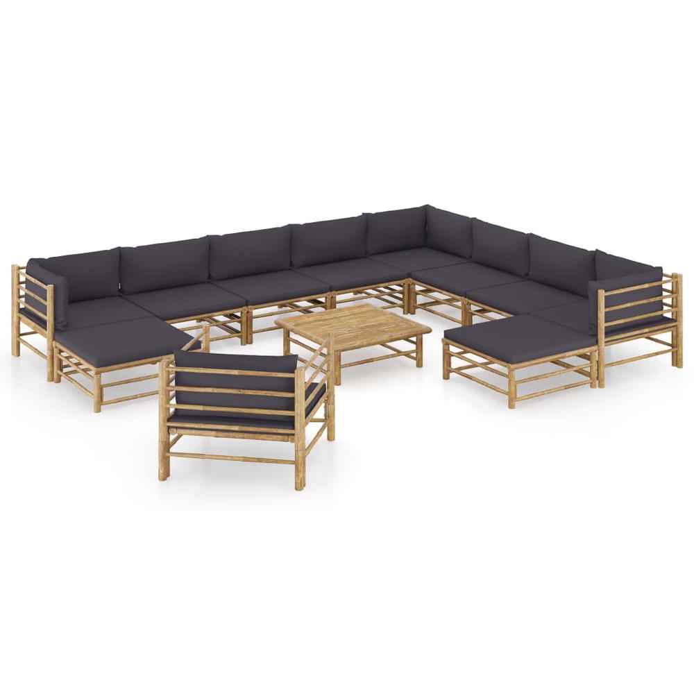 vidaXL 12 Piece Garden Lounge Set with Dark Gray Cushions Bamboo 8226. The main picture.