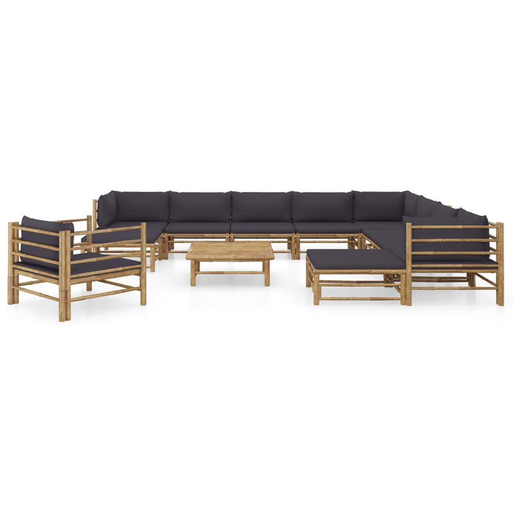 vidaXL 12 Piece Garden Lounge Set with Dark Gray Cushions Bamboo 8226. Picture 2