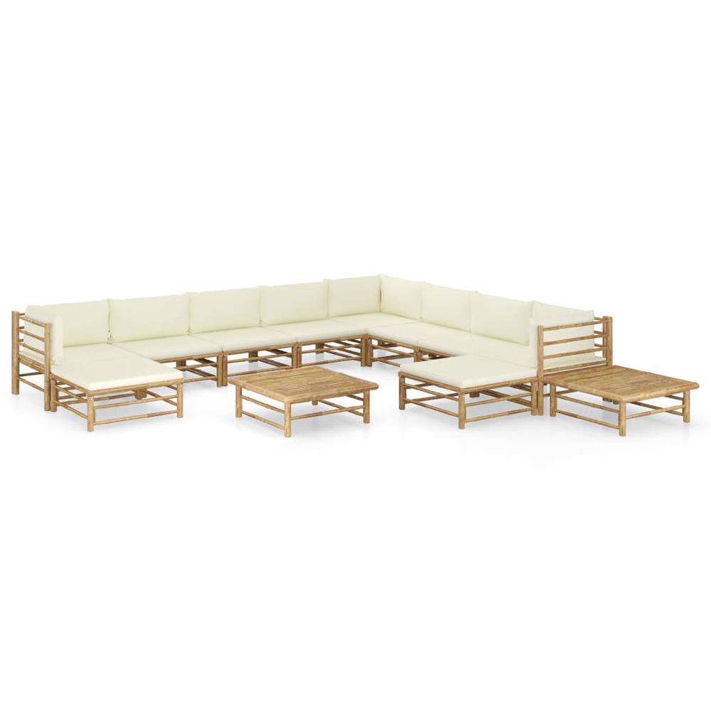 vidaXL 12 Piece Garden Lounge Set with Cream White Cushions Bamboo 8227. Picture 1