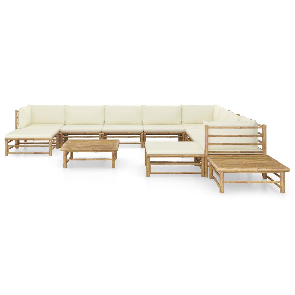 vidaXL 12 Piece Garden Lounge Set with Cream White Cushions Bamboo 8227. Picture 2