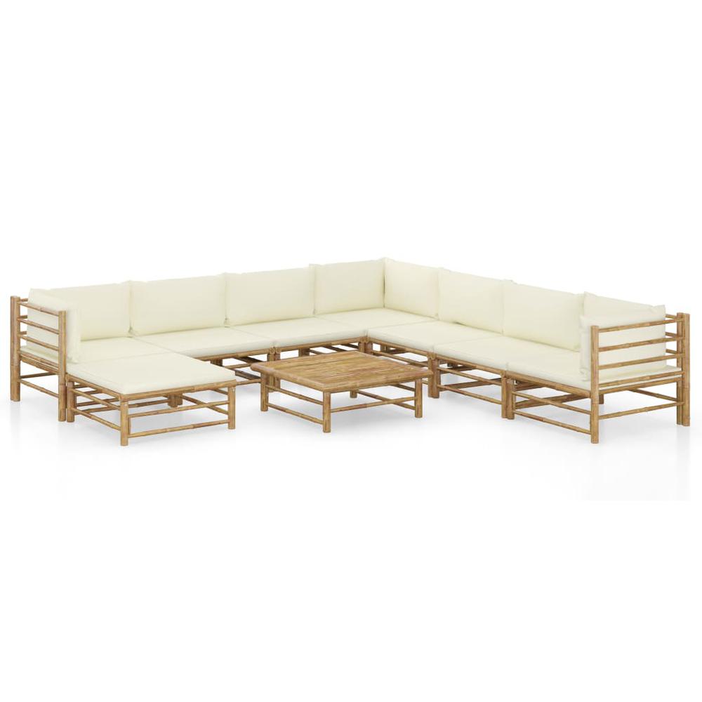 vidaXL 9 Piece Garden Lounge Set with Cream White Cushions Bamboo 8229. Picture 1