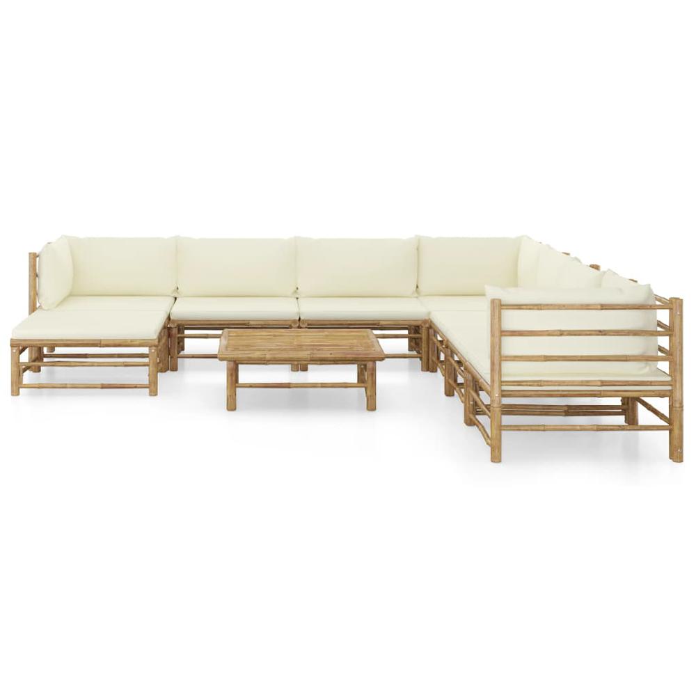 vidaXL 9 Piece Garden Lounge Set with Cream White Cushions Bamboo 8229. Picture 2
