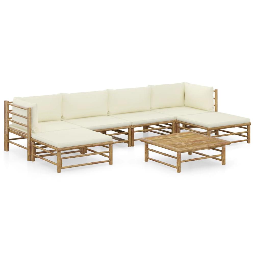 vidaXL 7 Piece Garden Lounge Set with Cream White Cushions Bamboo 8231. The main picture.