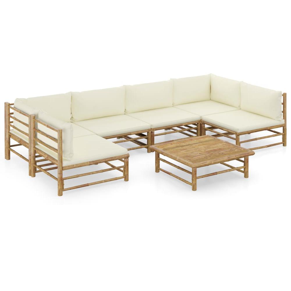 vidaXL 7 Piece Garden Lounge Set with Cream White Cushions Bamboo 8233. Picture 1