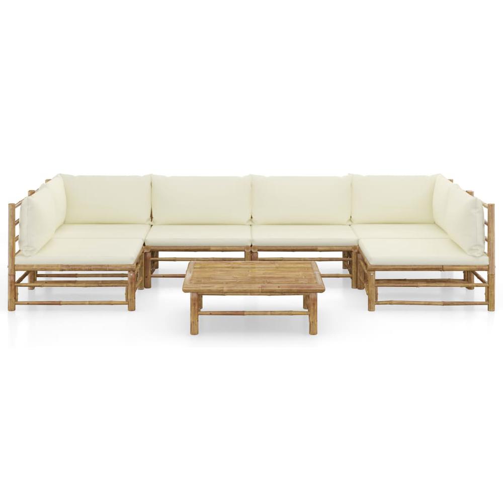 vidaXL 7 Piece Garden Lounge Set with Cream White Cushions Bamboo 8233. Picture 2